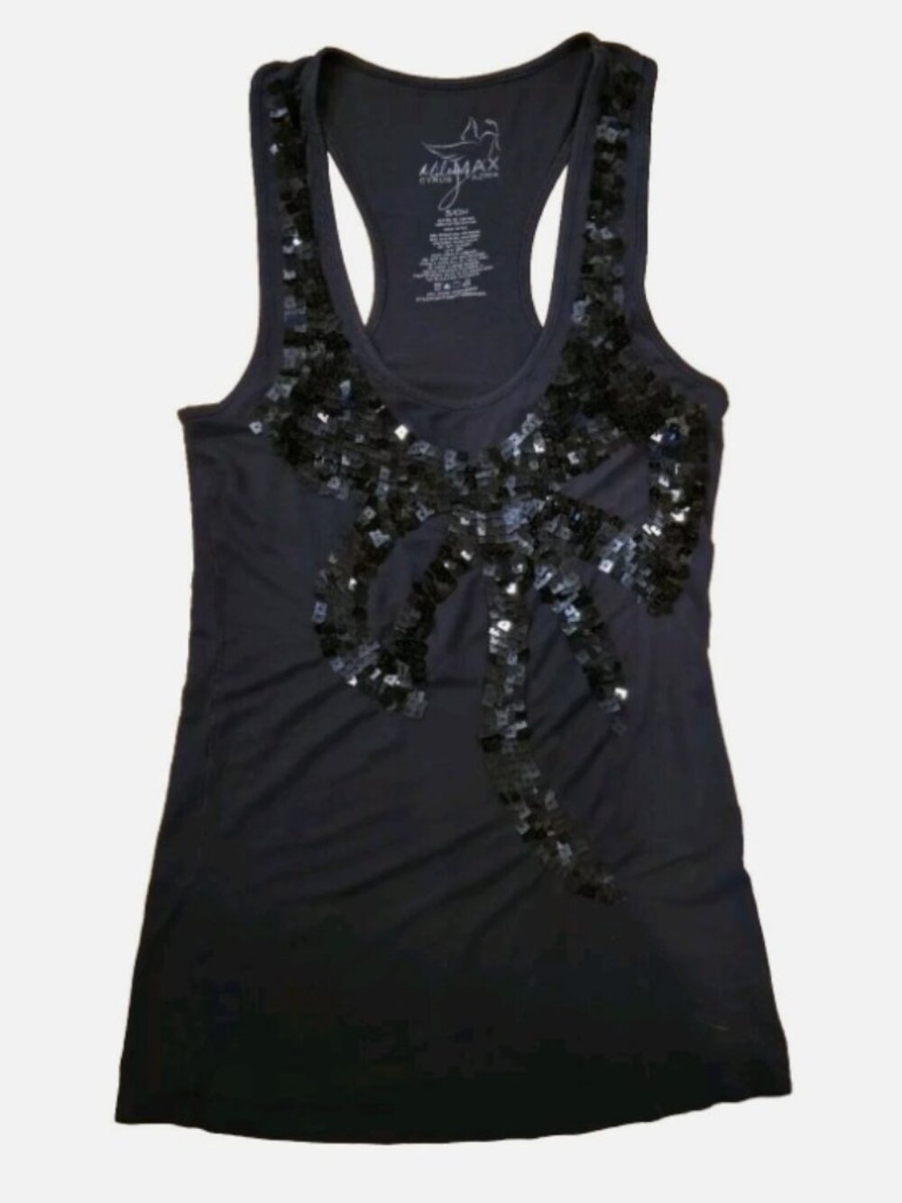 Y2K VTG Miley Max Cyrus Azria Tank top blouse black sequin bling bow small